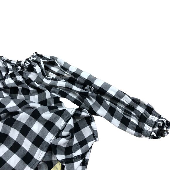 7 FOR ALL MANKIND Blouse Black White Checkered Plaid Top Girl's Size Large - Picture 6 of 7